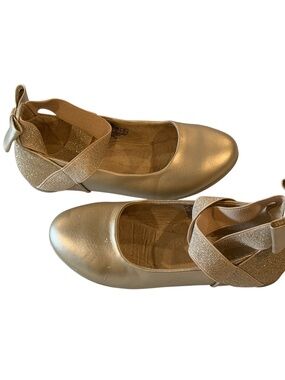 Kenneth Cole Tap Glitz Gold Ballet Flats Bow Strap Girls Size 13